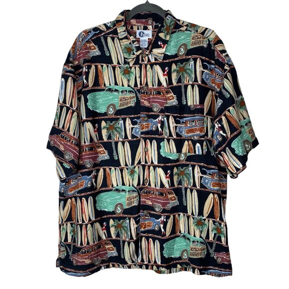 Vintage Hawaiian Shirt Arizona Jeans Surf Boards Woody Short Sleeve Mens Size XL - Picture 1 of 8